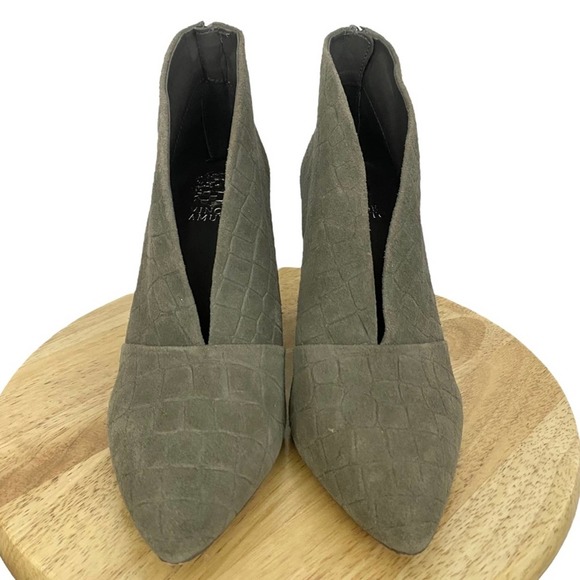 VINCE CAMUTO | Gray Steevera Suede Leather Chunky Block Heel Ankle Booties - Picture 12 of 13